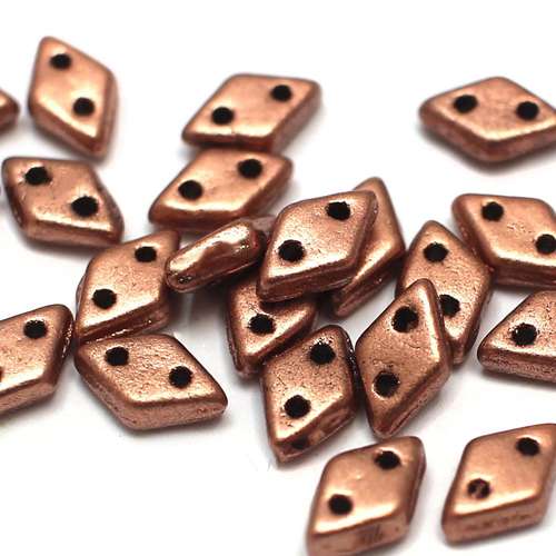 Czech glass glass beads matt met copper — pack of 60, high-quality two-hole beads ideal for jewelry making, bead weaving, and crafts