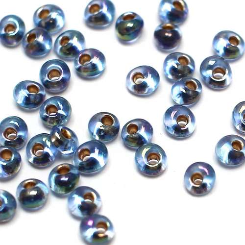 Toho Magatama Beads 3mm 10g - Gold Lined Lt Sapphire