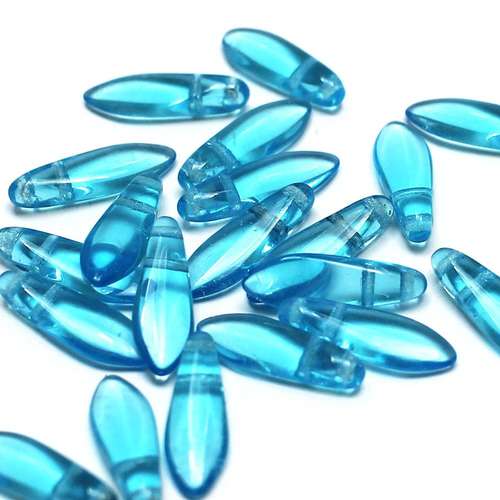 5x16mm Czech glass glass beads aquamarine — high-quality two-hole beads ideal for jewelry making, bead weaving, and crafts