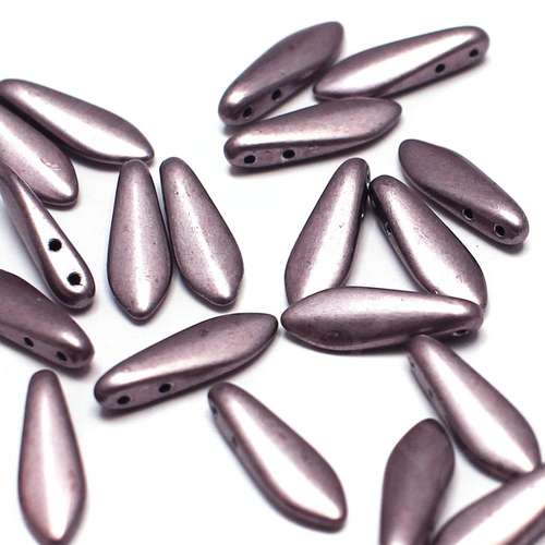 5x16mm Czech glass glass beads metallic almost mauve — high-quality two-hole beads ideal for jewelry making, bead weaving, and crafts
