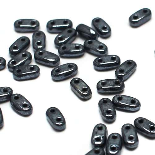 6mm Czech glass glass beads hematite — pack of 7, high-quality two-hole beads ideal for jewelry making, bead weaving, and crafts