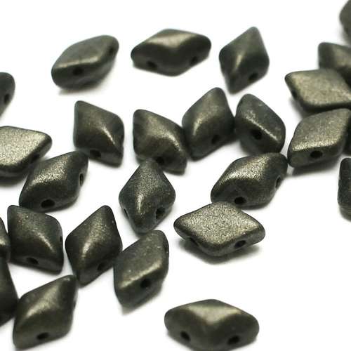 8x5mm 10g Czech glass Rulla beads metallic suede dk green — two-hole beads for jewelry making and bead weaving