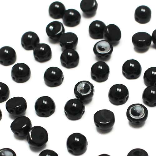 7mm Czech glass glass beads jet black — pack of 25, high-quality two-hole beads ideal for jewelry making, bead weaving, and crafts