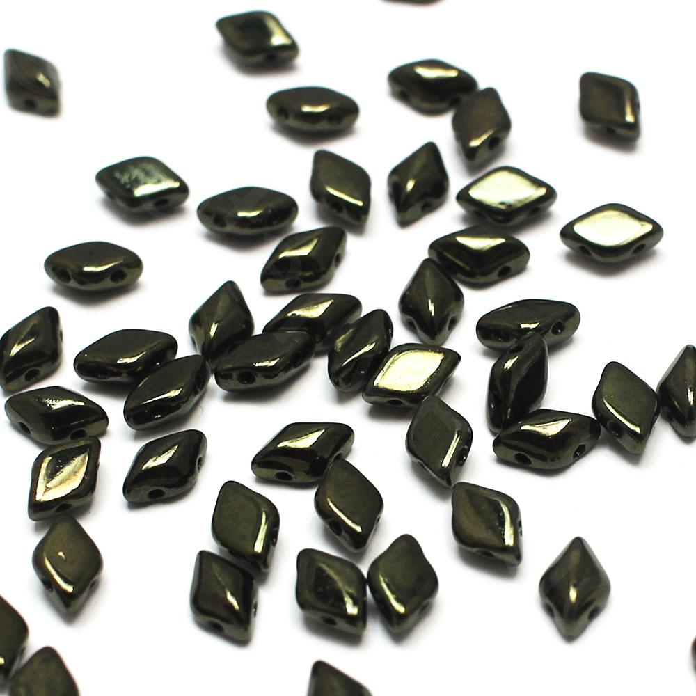 8x5mm 10g Czech glass Rulla beads luster metallic olivine — two-hole beads for jewelry making and bead weaving