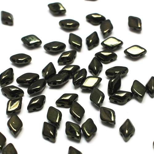 8x5mm 10g Czech glass Rulla beads luster metallic olivine — two-hole beads for jewelry making and bead weaving