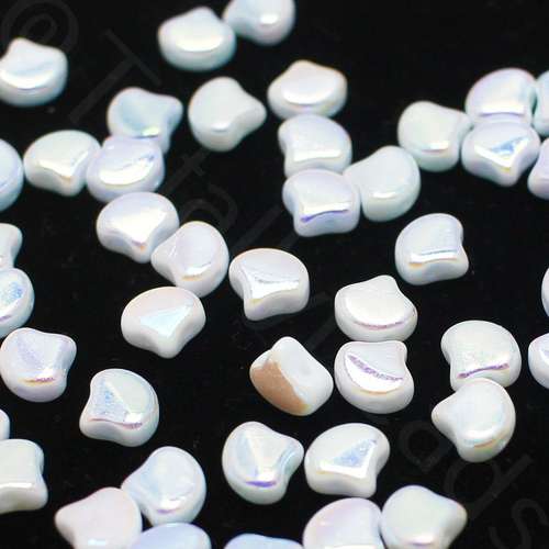 10g Czech glass Rulla beads opaque white ab — two-hole beads for jewelry making and bead weaving