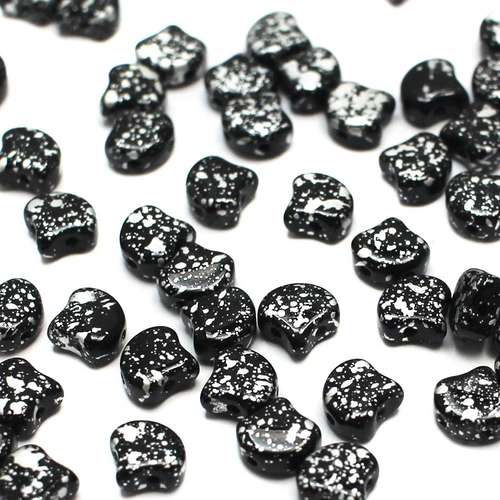 10g Czech glass Rulla beads silver splash jet — two-hole beads for jewelry making and bead weaving