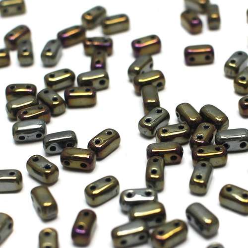 6x3mm Czech glass glass beads iris brown — pack of 50, high-quality two-hole beads ideal for jewelry making, bead weaving, and crafts