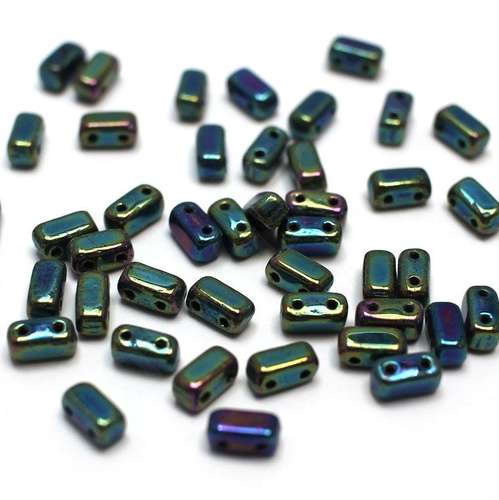 6x3mm Czech glass glass beads iris green — pack of 50, high-quality two-hole beads ideal for jewelry making, bead weaving, and crafts
