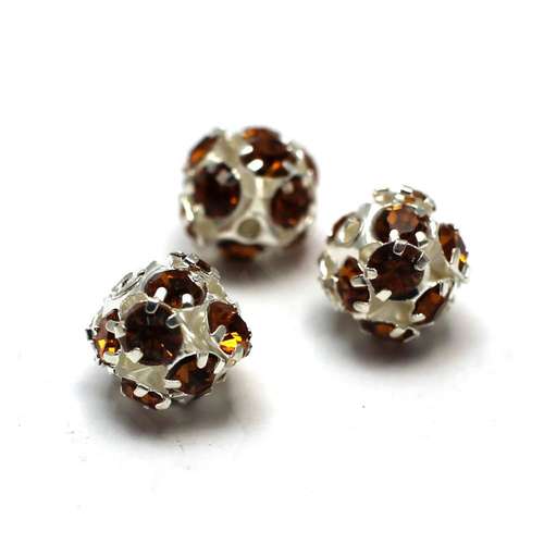 Crystal Diamante Silver Plated Spacer Round 8mm - Topaz
