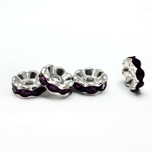 Crystal Diamante Silver Spacer Flat Rondelle - 10mm - Amethyst