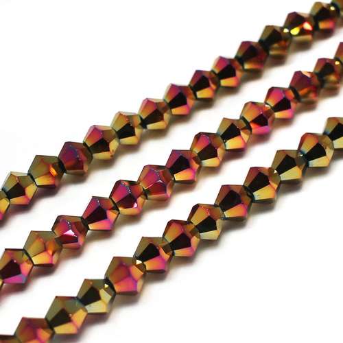 4mm crystal bicone beads red rainbow — faceted for jewelry making and beadwork
