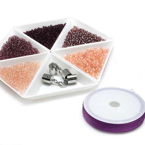 Crochet Rope mauve jewelry making kit — DIY set with beads and instructions for creating handmade jewelry
