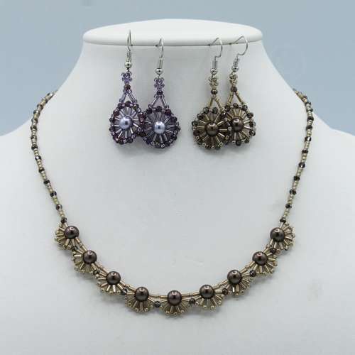 Beaded Lace Chariott Jewellery Kit coffee lilac jewelry making kit — DIY set with beads and instructions for creating handmade jewelry