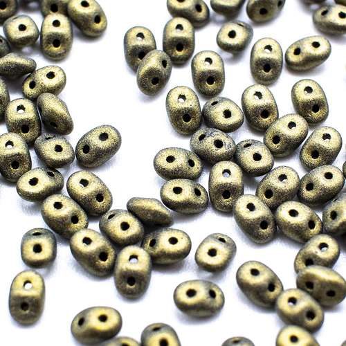 10g Czech glass Rulla beads met. suede gold — two-hole beads for jewelry making and bead weaving