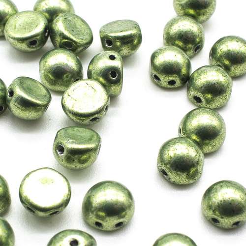 7mm Czech glass glass beads sat. metallic greenery — pack of 25, high-quality two-hole beads ideal for jewelry making, bead weaving, and…