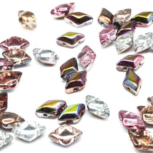 8x5mm 10g Czech glass Rulla beads magic lined red brown — two-hole beads for jewelry making and bead weaving