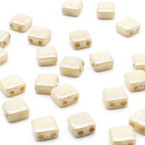 6mm Czech glass glass beads luster opaque beige — pack of 25, high-quality two-hole beads ideal for jewelry making, bead weaving, and crafts