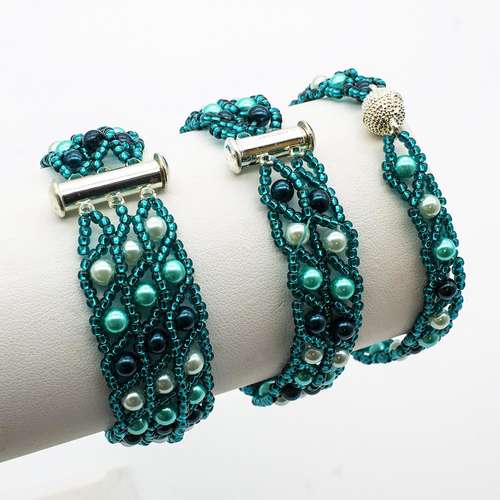 Snake Stitch Make 3 Bracelets project kit - teal bracelet making kit — DIY set with beads and instructions for creating handmade jewelry