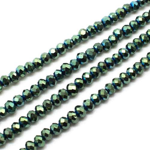 3mm crystal beads green iris 16" string — faceted for jewelry making and beadwork