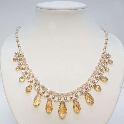 Crystal Drop Netted Necklace ecru necklace making kit — DIY set with beads and instructions for creating handmade jewelry
