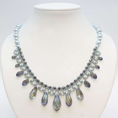Crystal Drop Netted Necklace powder blue necklace making kit — DIY set with beads and instructions for creating handmade jewelry