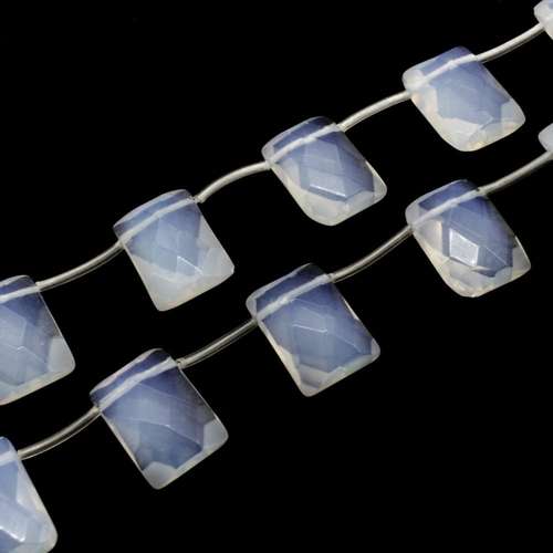 Opal White Facet Top drilled rectangle - 18x13mm