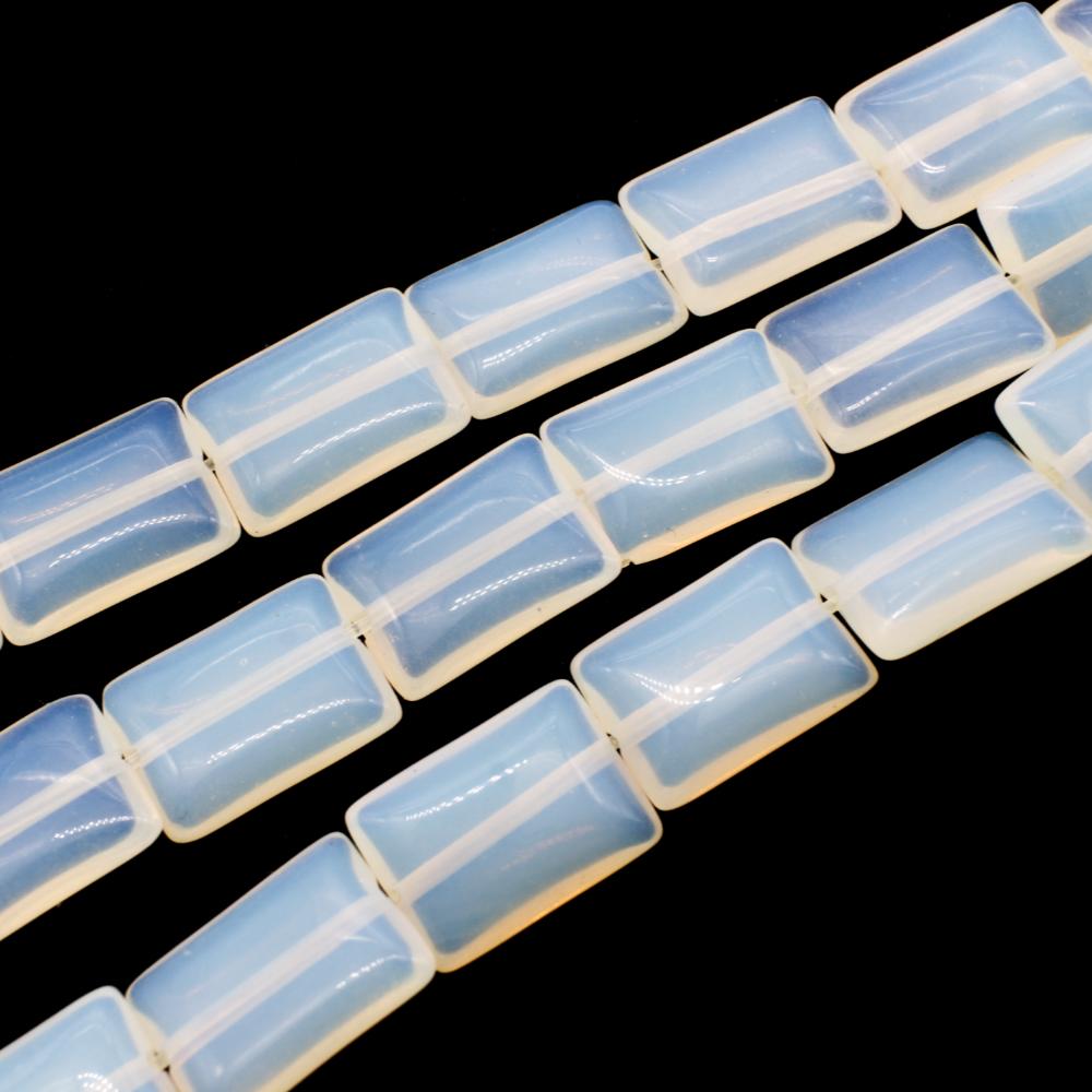Opal White Flat Rectangle Beads - 14x10mm