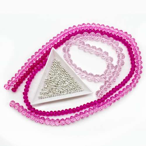 Crystal Rondelle Elenor Necklace Pack pinks necklace making kit — DIY set with beads and instructions for creating handmade jewelry