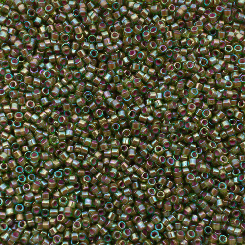 Toho Treasure Size 11 5g - Orange-Lined Peridot Rainbow