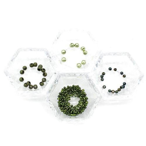Flat Celini Rings Pack olive jewelry making kit — DIY set with beads and instructions for creating handmade jewelry