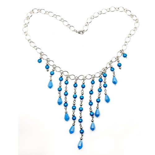 Waterfall Necklace silver blue necklace making kit — DIY set with beads and instructions for creating handmade jewelry