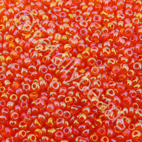 Seed Beads Transparent Rainbow Orange - Size 11 100g