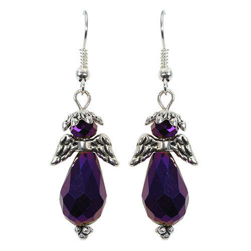 Christmas Angel Earrings purple iris earring making kit — DIY set with beads and instructions for creating handmade jewelry