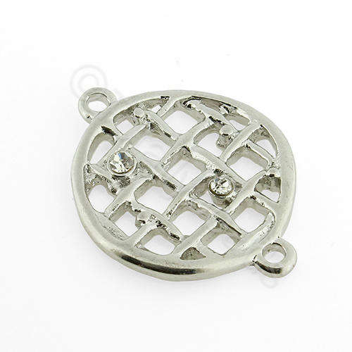 Rhodium Metal Circle Lattice Connector 21mm 1pcs