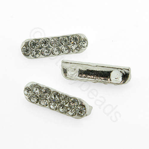 Silver Metal Rhinestone Spacer Bar 2 Hole 14mm 1pc