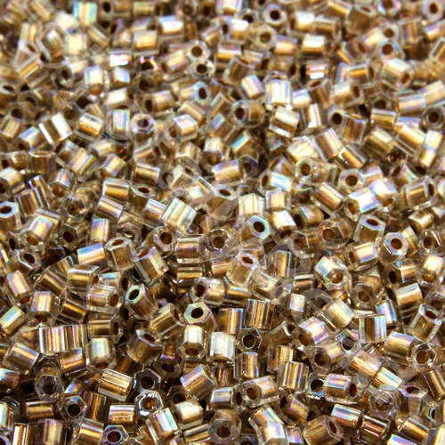 Toho Size 11 Hex Seed Beads 10g - Gold Lined Rainbow Crystal