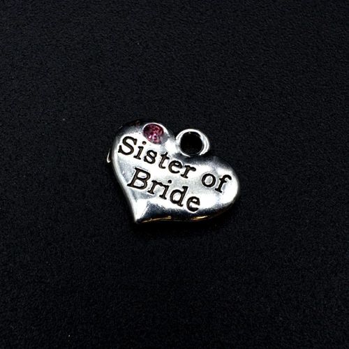 Wedding Charm Heart Antique Silver Sister of Bride Pink 16 x 14mm for jewellery making