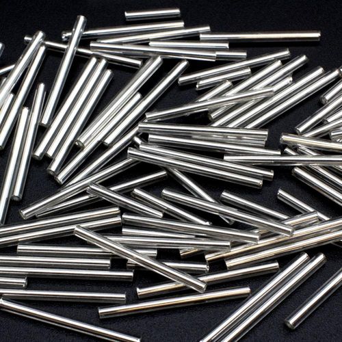 Bugle Beads 30mm Silver Lined Clear 50g for jewellery making