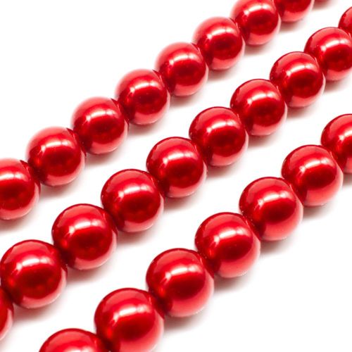 Glass Pearl Round Beads 10mm - Red