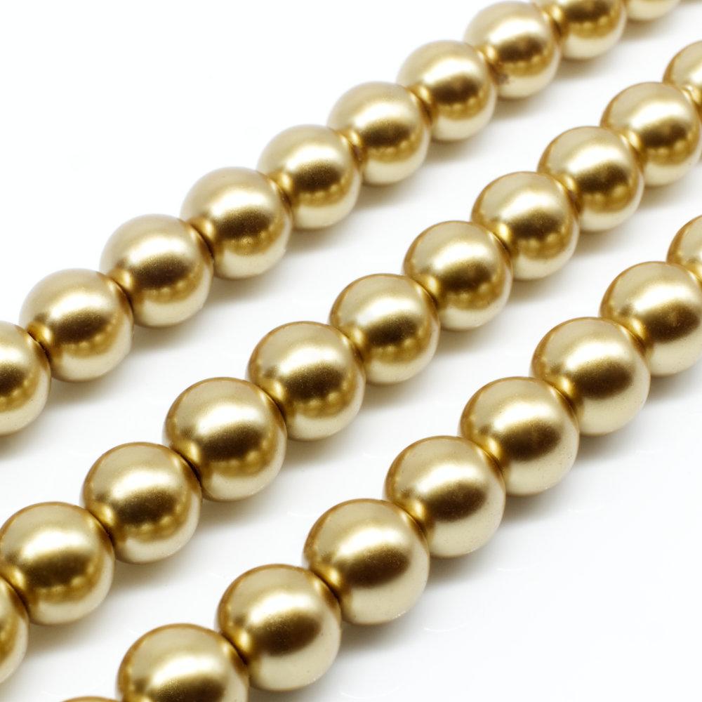 50 Gold Glass Pearl Round Beads 8MM LIMITED 