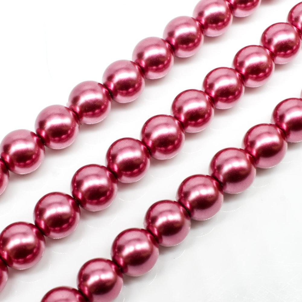 Glass Pearl Round Beads 8mm - Fuchsia