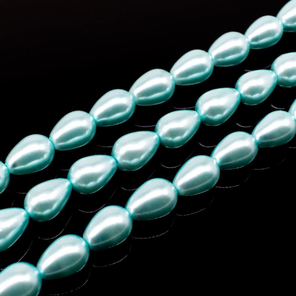 Glass Pearl Drop Beads 6x9mm Aqua for jewellery making