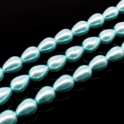 Glass Pearl Drop Beads 6x9mm Aqua for jewellery making