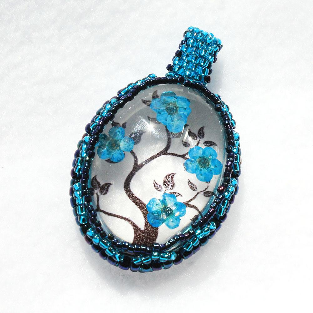 Blossom Cabochon Kit metallic teal jewelry making kit — DIY set with beads and instructions for creating handmade jewelry