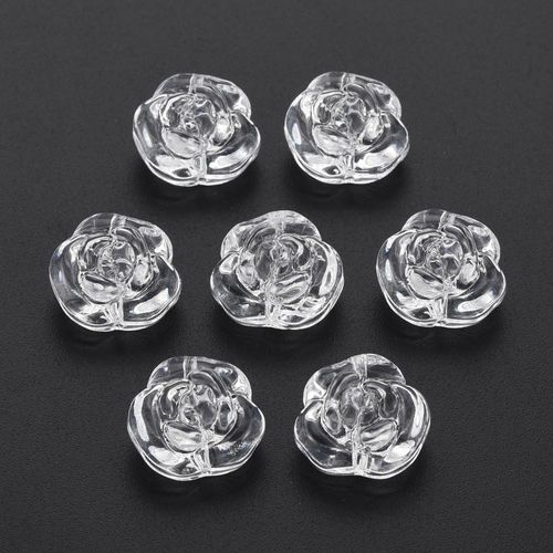 Glass Puffed Rose Bead 12x14mm Crystal Clear 10pcs for jewellery making