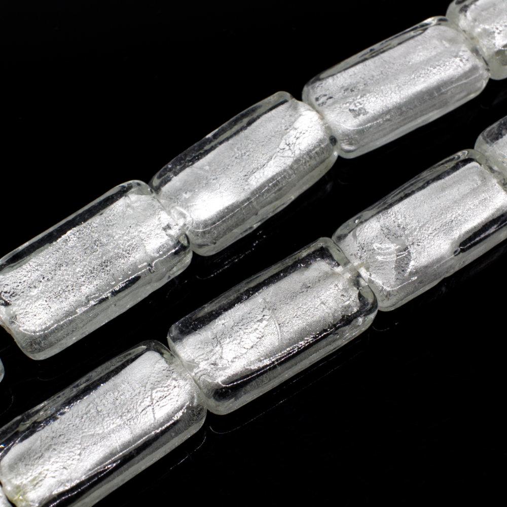 Silver Foil Rectangle Beads 24mm Clear White for jewellery making