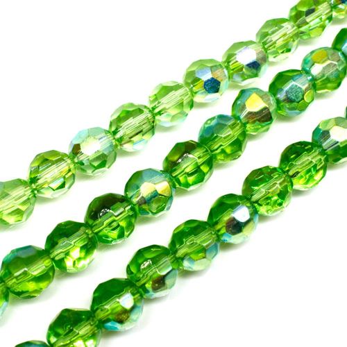 8mm crystal beads lime green rainbow — faceted for jewelry making and beadwork