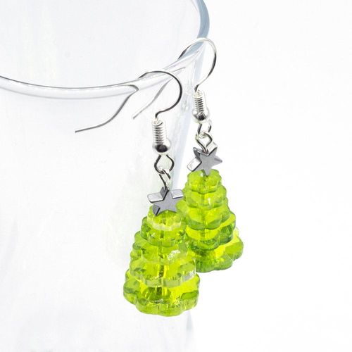 Margarita Christmas Tree Earrings Kit lime green earring making kit — DIY set with beads and instructions for creating handmade jewelry