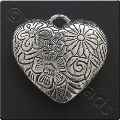 Metalised Antique Silver Heart 34x34x7mm